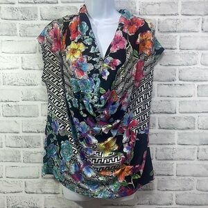 ECI Slouch Neck Multi Color Sleeveless Blouse Large